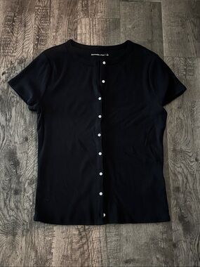 Abercrombie & Fitch Short Sleeve Button Front Top - Black - Size Large